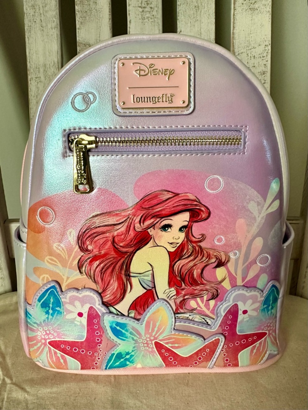 Loungefly x Disney Little Mermaid Ariel Soft Floral Mini Backpack & Flap Wallet - Picture 6 of 14